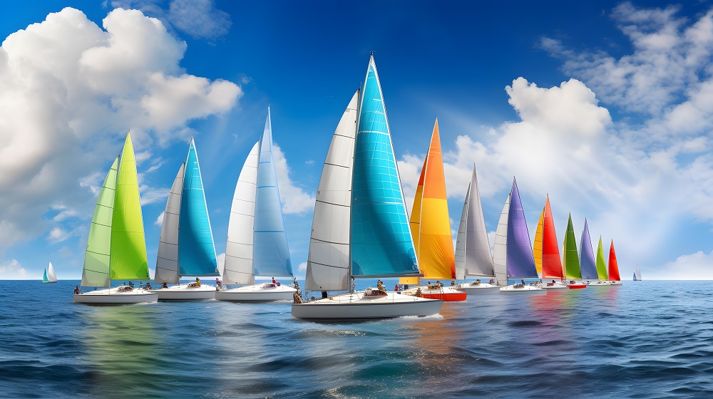 Segelboote mit bunten Segeln auf dem Wasser