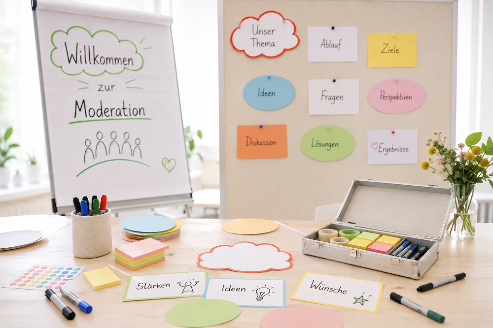 Moderationskarten, Flipchart, Pinnwand, Moderationskoffer